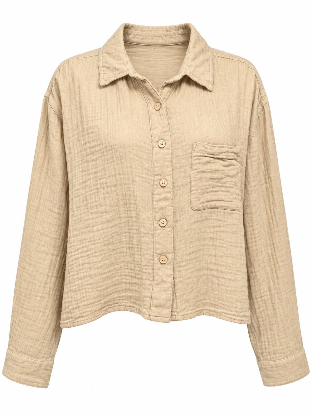 Aeropostale Cotton Women’s Large Beige Button Front Long Sleeve Shirt Casual